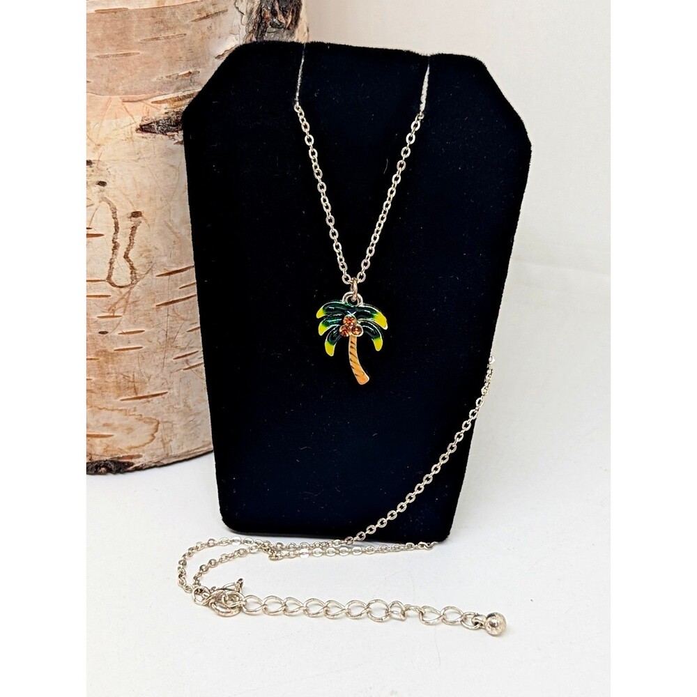 Palm Tree Crystal Charm Pendant Chain Necklace